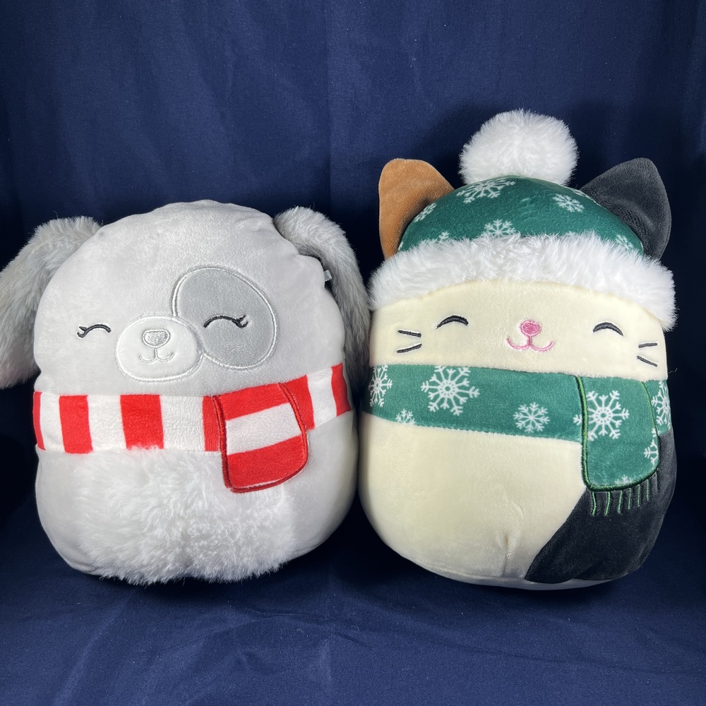 2022 Christmas Squishmallows Soft Plush Toys Ivy the Dog and Cam the Cat Winter